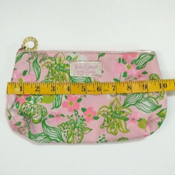 Lilly Pulitzer for Estee Lauder Cosmetic Bag Green Pink Floral Zippered - Picture 6 of 6